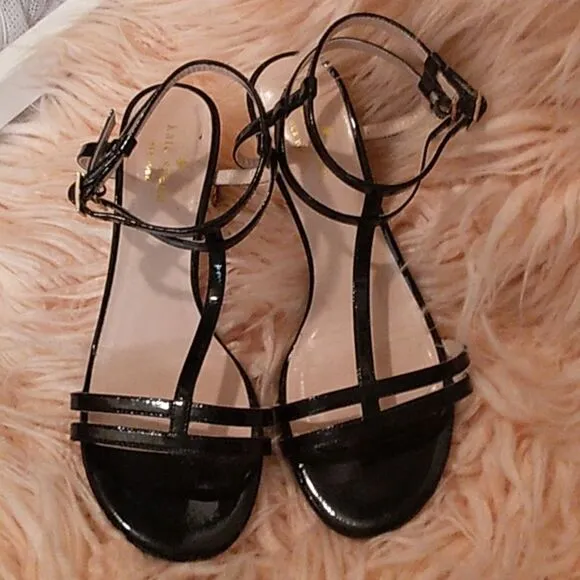 KATE SPADE ♠️ BLACK PATENT LEATHER STRAPPY HEELS SIZE 7.5B