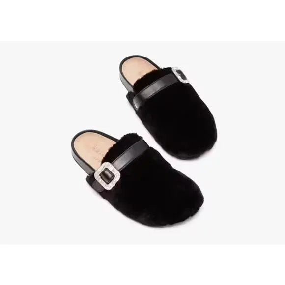 Kate Spade Cici Mules Black Faux Fur Slides 8.5B