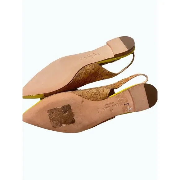 Kate Spade Ginny Cork neon yellow toe signature bow slingback mules 6 M