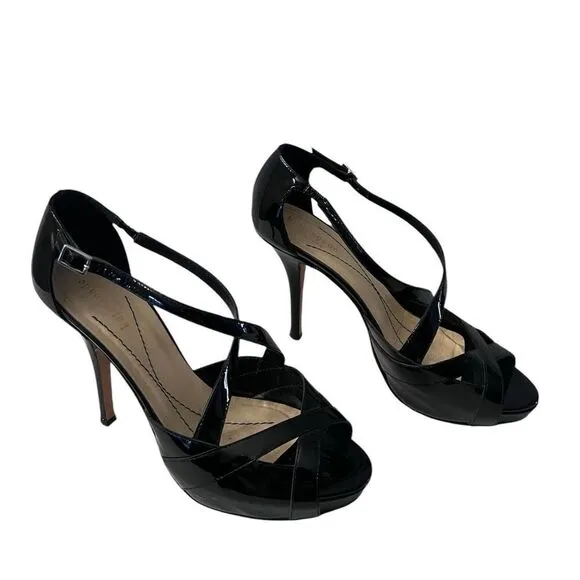 Kate Spade Lara Black Patent Strappy Heels 6.5 B