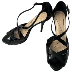 Kate Spade Lara Black Patent Strappy Heels 6.5 B