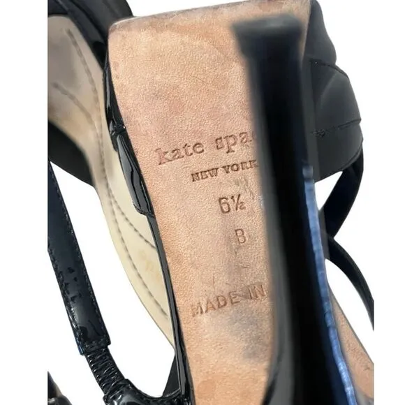 Kate Spade Lara Black Patent Strappy Heels 6.5 B