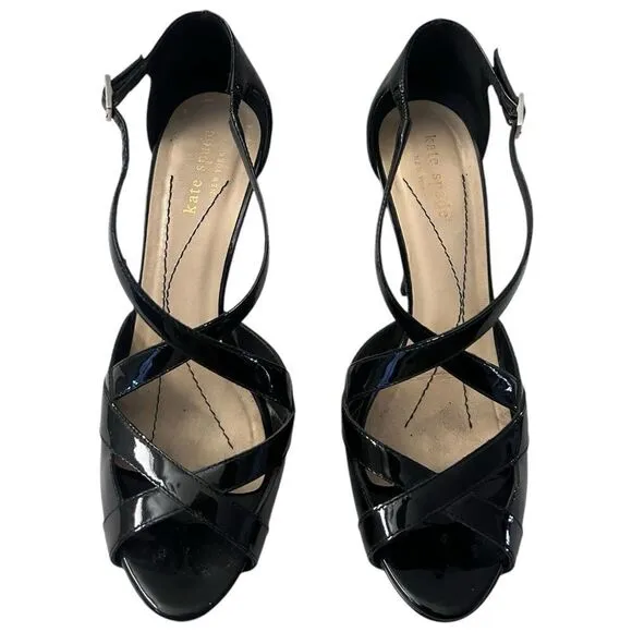 Kate Spade Lara Black Patent Strappy Heels 6.5 B