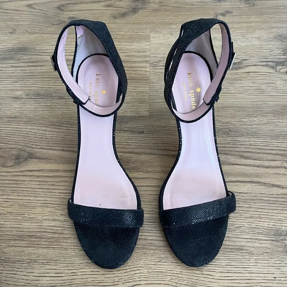 Kate Spade metallic leather isa heels black size 8.5