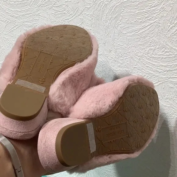 kate spade NEW - Sz 6 - Josie slippers - plush mules w/ mini heel 3/4”