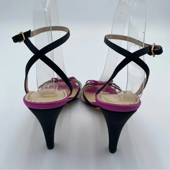KATE SPADE NEW YORK PINK SATIN BOW STRAPPY SIZE 6 1/2 OPEN TOE 3” HEELS