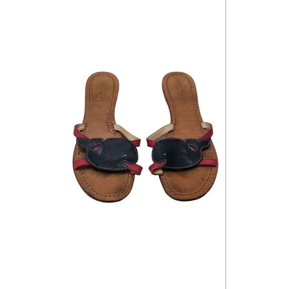Kate Spade New York Womens Slides Sandals Blue Whale Leather Flat Open Toe 8M