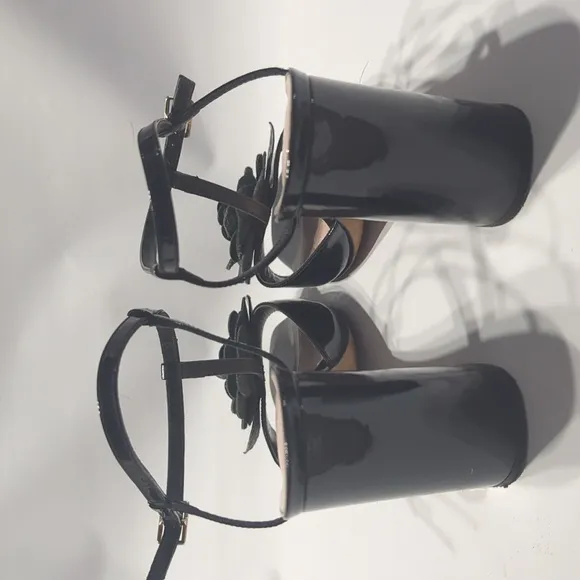 Kate Spade Womens High Heels Floral Black Patent Leather Peep Toe Platform sz 9