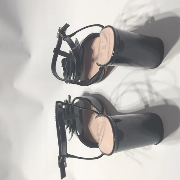 Kate Spade Womens High Heels Floral Black Patent Leather Peep Toe Platform sz 9