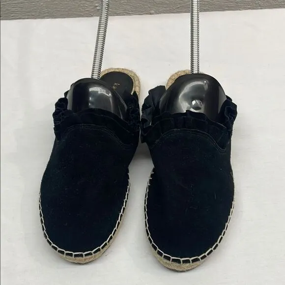 Kate Spade Black Suede Ruffled Espadrille Mules Size 7