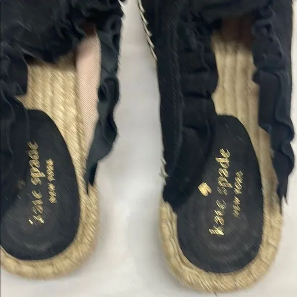 Kate Spade Black Suede Ruffled Espadrille Mules Size 7
