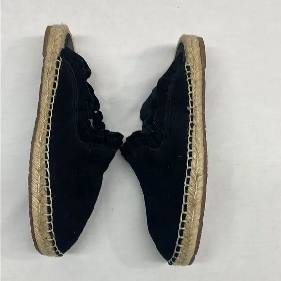 Kate Spade Black Suede Ruffled Espadrille Mules Size 7