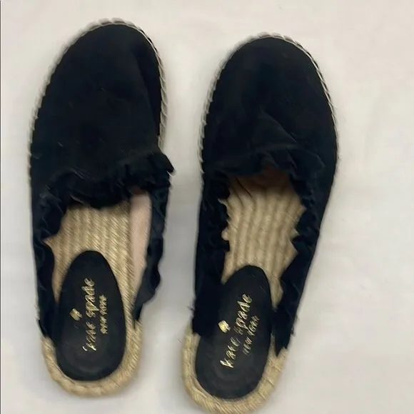 Kate Spade Black Suede Ruffled Espadrille Mules Size 7