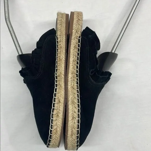 Kate Spade Black Suede Ruffled Espadrille Mules Size 7