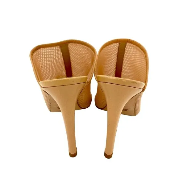 Katia Giannini Beige Leather and Mesh Mules Slip On Designer Pumps SZ 36 EU NIB