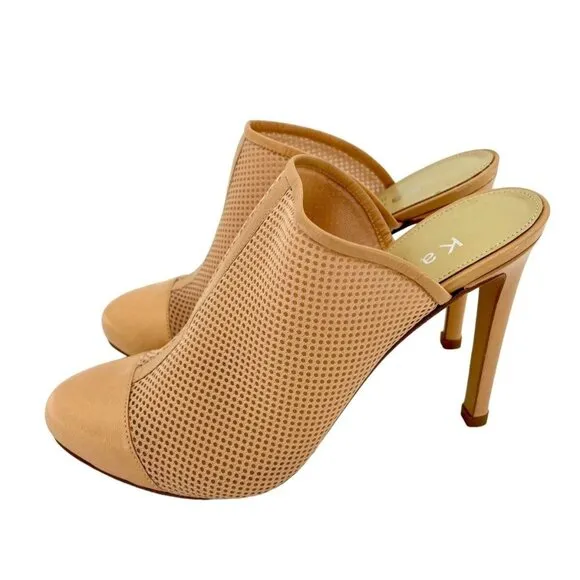 Katia Giannini Beige Leather and Mesh Mules Slip On Designer Pumps SZ 36 EU NIB
