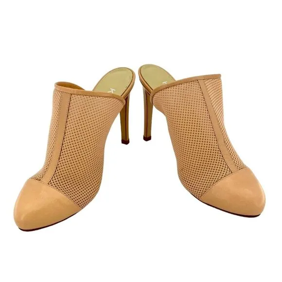 Katia Giannini Beige Leather and Mesh Mules Slip On Designer Pumps SZ 36 EU NIB