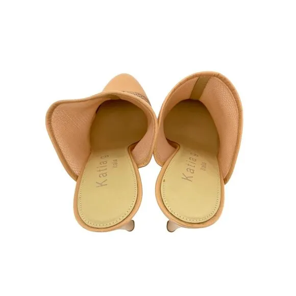 Katia Giannini Beige Leather and Mesh Mules Slip On Designer Pumps SZ 36 EU NIB