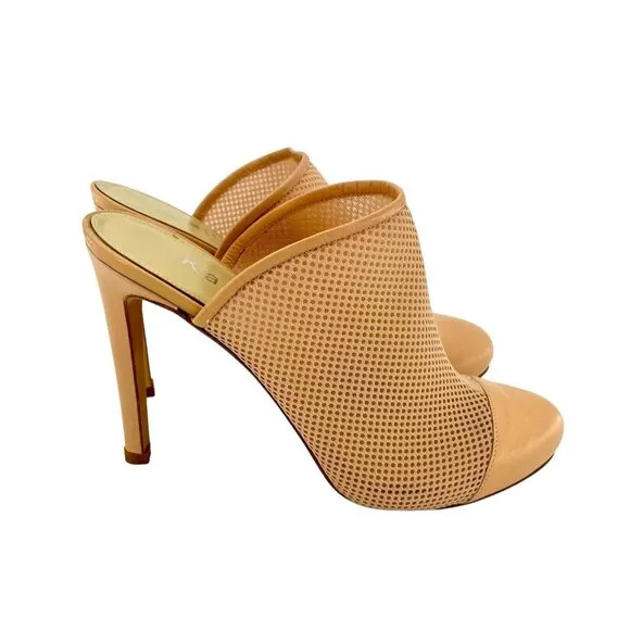 Katia Giannini Beige Leather and Mesh Mules Slip On Designer Pumps SZ 36 EU NIB