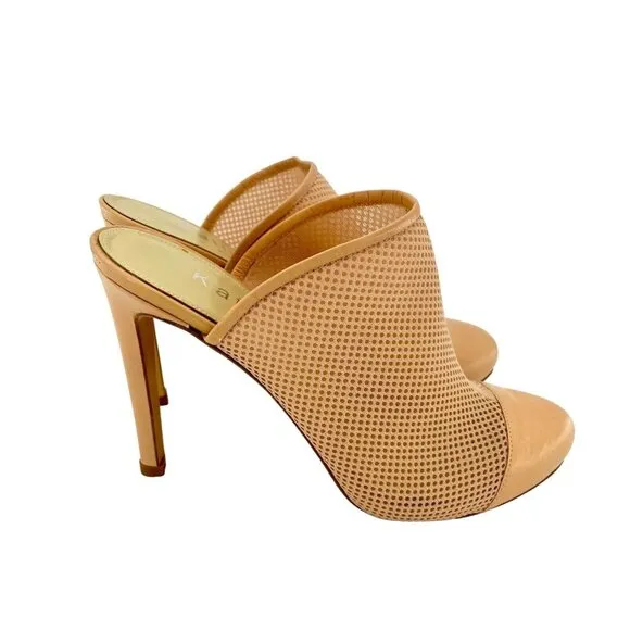 Katia Giannini Beige Leather and Mesh Mules Slip On Designer Pumps SZ 36 EU NIB