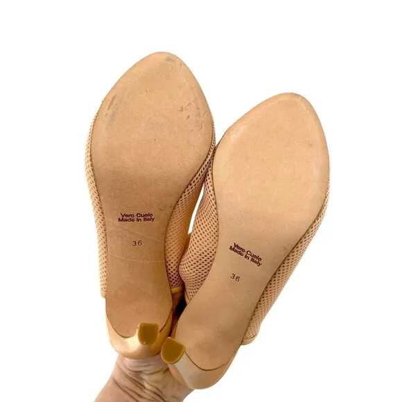 Katia Giannini Beige Leather and Mesh Mules Slip On Designer Pumps SZ 36 EU NIB