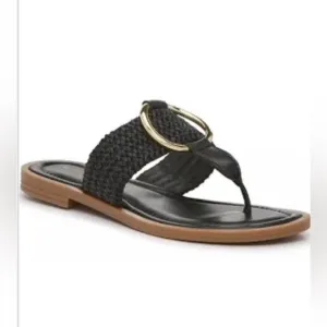 Kelly &amp; Katie Olive Sandals Flat Slides Black Buckle Rattan Weave Sz-10 New
