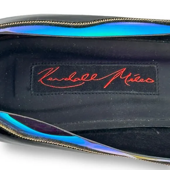 Kendall Miles Patent Leather Iridescent Trim Pointed Toe Pumps Heels Sz38.5 8.5