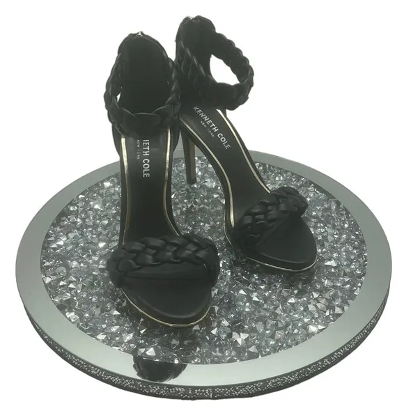 KENNETH COLE NEW YORK BROOKE LEATHER BRAIDED WOMENS BLACK HEELS SIZE 6  NWT