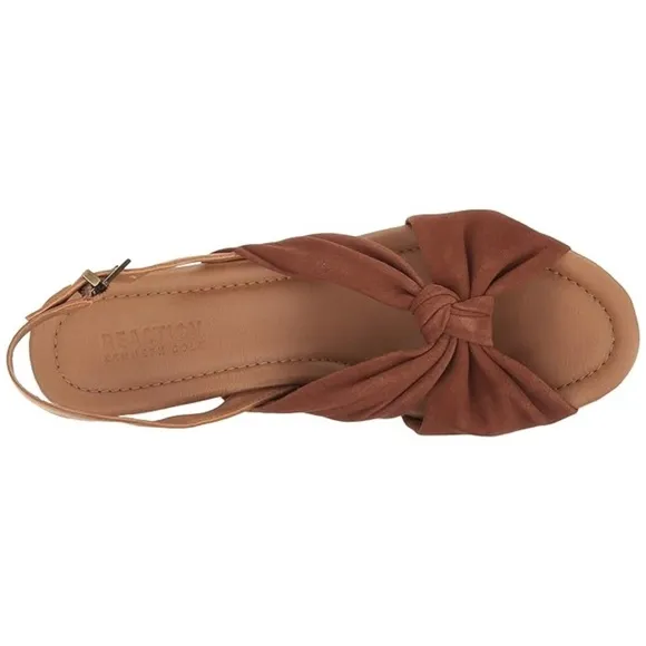 Kenneth Cole Reaction Tole Booth Brown Suede Block Heel Sandal Cork Platform 8.5
