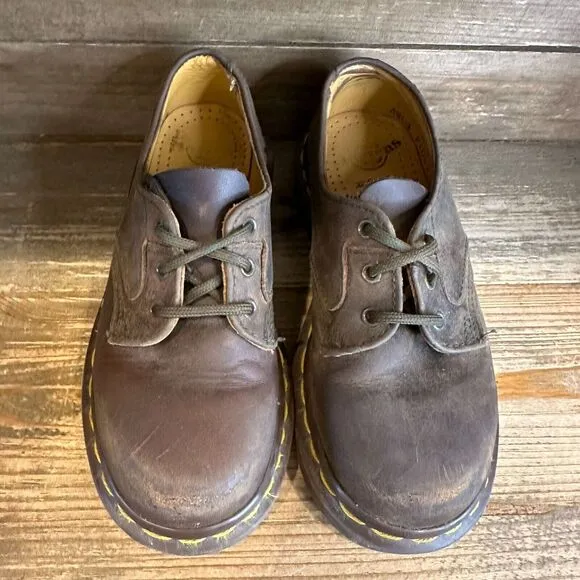 Kids Dr‎ Martens The Original England Brown Leather Plain Toe Oxfords Size 13 C