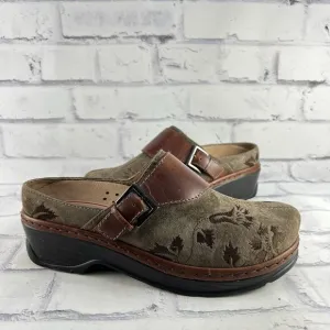 Klogs Austin Leather Mules Women’s 9 M Taupe Suede Floral Tapestry Clogs Shoe