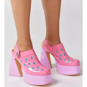 KOI Candyfloss Power Alien pink heeled clogs size 10