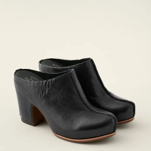 Kork Ease Sagano Mules Black Leather Open Heel Slip Ons Size 8