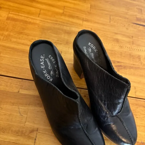 Kork Ease Sagano Mules Black Leather Open Heel Slip Ons Size 8