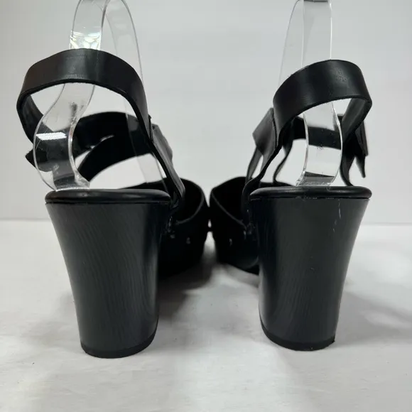 Korks Abloom Black Leather Studded Platform Heeled Clogs Women Size 11M