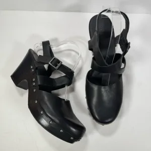 Korks Abloom Black Leather Studded Platform Heeled Clogs Women Size 11M