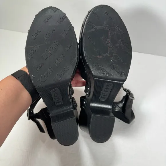 Korks Abloom Black Leather Studded Platform Heeled Clogs Women Size 11M