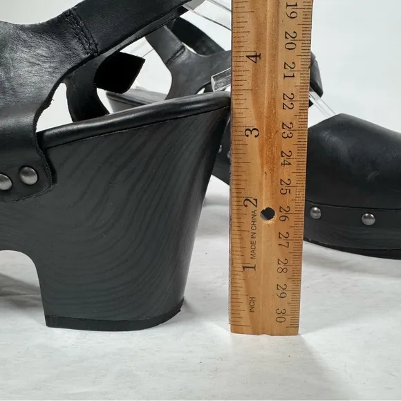 Korks Abloom Black Leather Studded Platform Heeled Clogs Women Size 11M