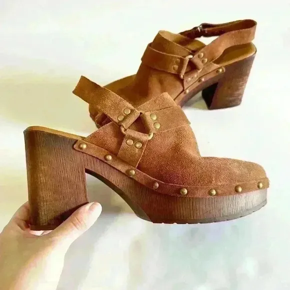 Korks brown suede‎ heeled clogs size 9M