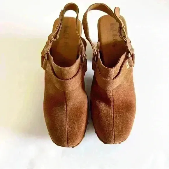 Korks brown suede‎ heeled clogs size 9M