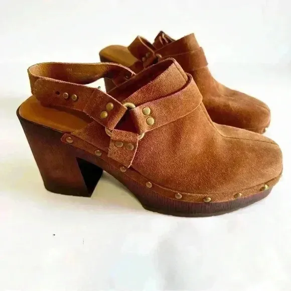 Korks brown suede‎ heeled clogs size 9M