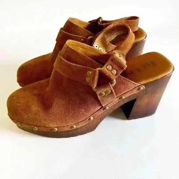 Korks brown suede‎ heeled clogs size 9M