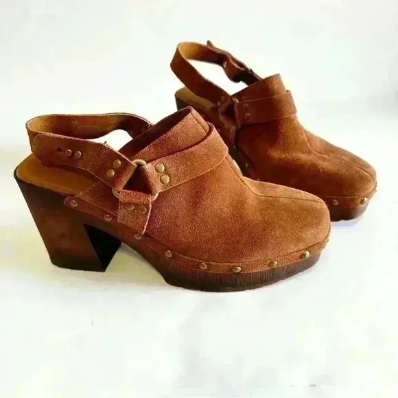 Korks brown suede‎ heeled clogs size 9M