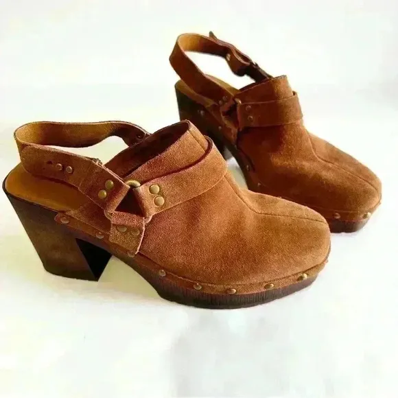 Korks brown suede‎ heeled clogs size 9M