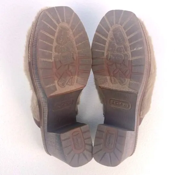 Korks Lori Clogs Taupe Faux Fur Brown Heels Slip-on Mules Chunky Platform  7