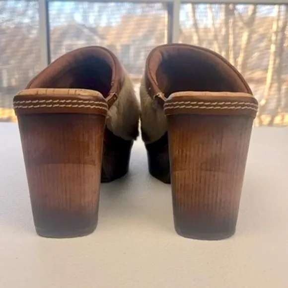 Korks Lori Clogs Taupe Faux Fur Brown Heels Slip-on Mules Chunky Platform  7