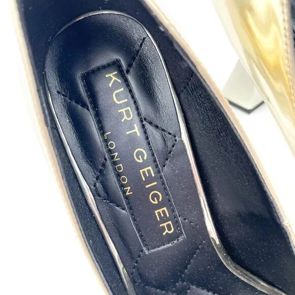 Kurt Geiger Stiletto Pumps Gold Leather Courts Pointed Toe Heels Sz 35.5 / 5.5