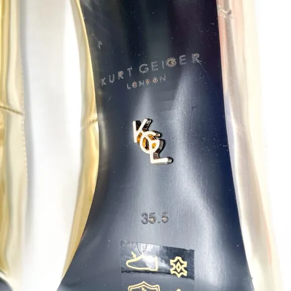 Kurt Geiger Stiletto Pumps Gold Leather Courts Pointed Toe Heels Sz 35.5 / 5.5