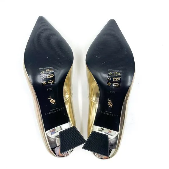 Kurt Geiger Stiletto Pumps Gold Leather Courts Pointed Toe Heels Sz 35.5 / 5.5