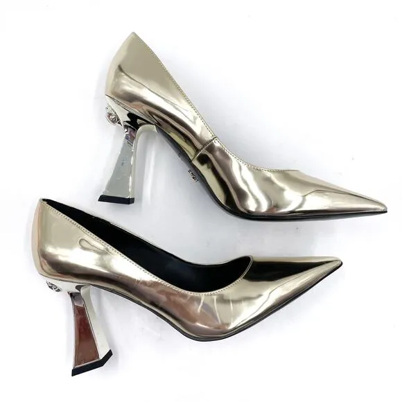 Kurt Geiger Stiletto Pumps Gold Leather Courts Pointed Toe Heels Sz 35.5 / 5.5